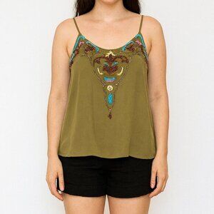 Matthew Williamson Beaded Green Sleeveless Tank Top Size 8 Small b36